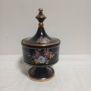 Spyropoulos Cobalt Blue 24k Gold Lidded Candy Dish 9.5" tall